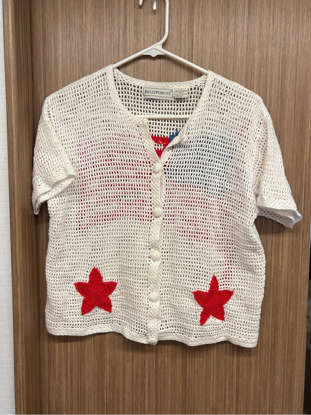 BellePointe American Flag Crochet Button-Front Cardigan